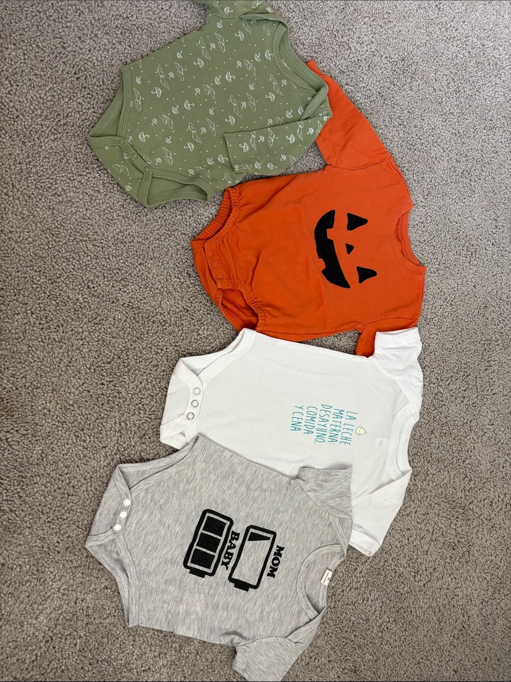 Baby Bodysuits Bundle - Green, Orange, White, Gray
